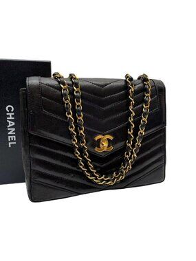 Chanel Stitch Lambskin Double Chain Shoulder Bag Black